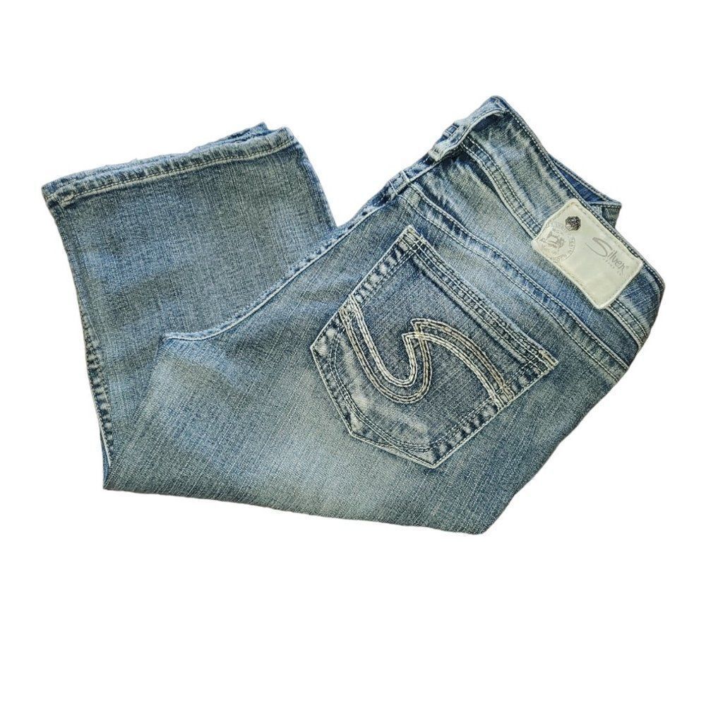 Silver Suki Bermuda Denim Jean Shorts Medium‎ Wash Factory Fading Distressed 27 - Picture 12 of 14